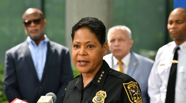 DeKalb County Police Chief Mirtha Ramos speaks to members of the press during a news conference outside DeKalb County Police Headquarters in Tucker in this April 2022 file photo. (Hyosub Shin / Hyosub.Shin@ajc.com)