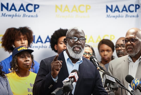 Local Boxtown resident Batsell Booker speaks during a press conference announcing NAACP plans to sue xAI over Clean Air Act on Tuesday, June 17, 2025, in Memphis. (Mark Weber/Daily Memphian via AP)
