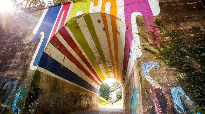 The Highball Artist is a mural created by Hadley Breckenridge on the tunnel that runs under Lucille Street is on the Westside Trail of the Beltline. (Jenni Girtman / Atlanta Event Photography)