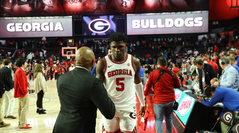Georgia guard Anthony Edwards walks off the court in his final home game during a 68-54 loss to Florida in a NCAA college basketball game on Wednesday, March 4, 2020, in Athens.