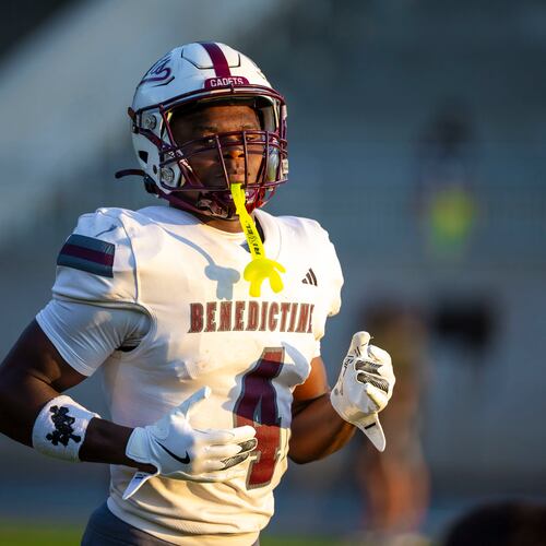Benedictine’s Bubba Frazier, signed with Notre Dame, has 1,247 all-purpose yards. The Cadets are in the finals for the first time since 2022. (Oscar Guevara Saenz for the AJC)