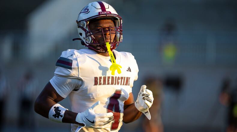 Benedictine’s Bubba Frazier, signed with Notre Dame, has 1,247 all-purpose yards. The Cadets are in the finals for the first time since 2022. (Oscar Guevara Saenz for the AJC)