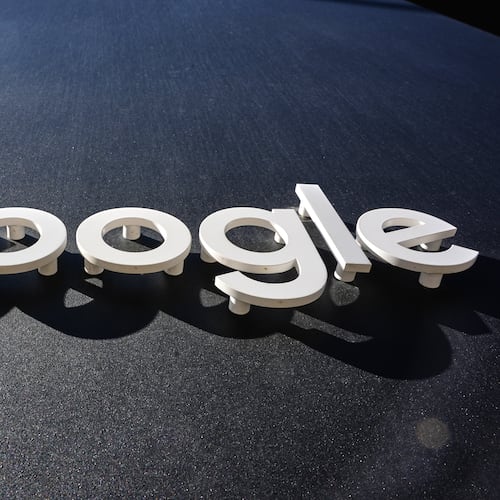 FILE -This is the Google logo on a building in New York, Oct. 27, 2025. (AP Photo/Gene J. Puskar, File)