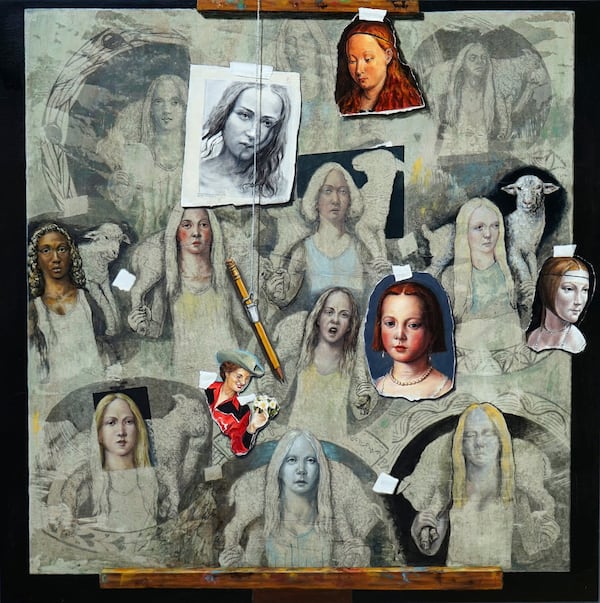 Athens-based painter Scott Belville is featured in a solo exhibition at the Westside gallery Sandler Hudson, “Scott Belville: Painting in Reverse,” featuring the painting “Montage of Hopes.” CONTRIBUTED BY SANDLER HUDSON GALLERY