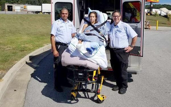 Katie Wenszell in 2018, when she was flown from an Atlanta hospital to a Milwaukee hospital to continue her recovery. Photo: Paratech Ambulance Service