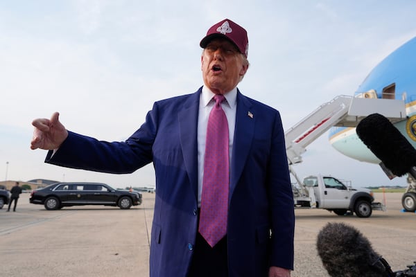 President Donald Trump speaks to reporters after arriving on Air Force One, Tuesday, June 10, 2025, at Joint Base Andrews, Md. (AP Photo/Alex Brandon)