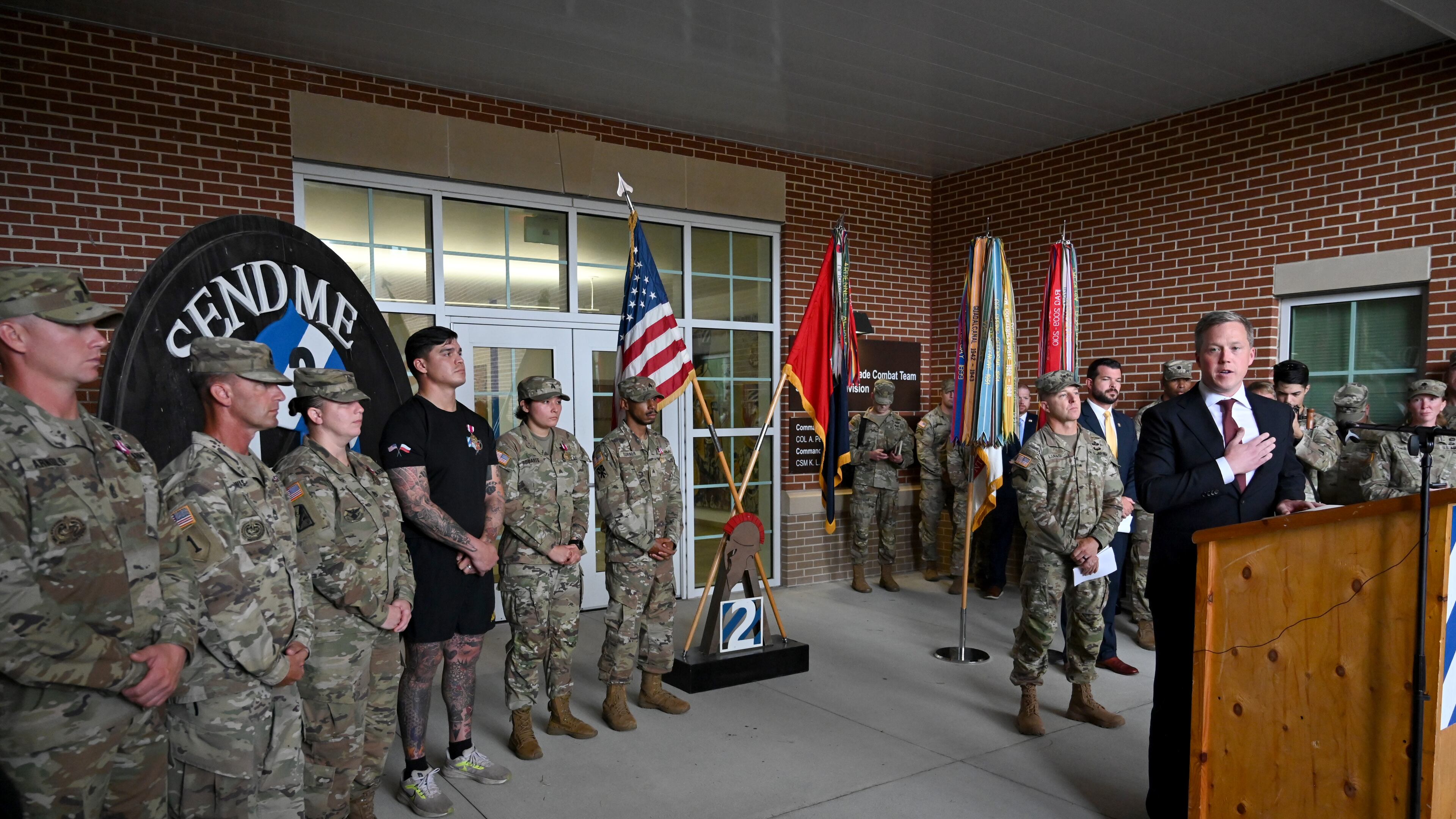 Six soldiers were honored, each receiving Meritorious Service Medals, Thursday for heroic actions responding to the shooting at Fort Stewart. “One of the things I can say unequivocally is that the fast action of these soldiers — under stress and under trauma and under fire — absolutely saved lives from being lost,” U.S. Army Secretary Dan Driscoll told reporters as the six soldiers stood near him Thursday. “They are everything that is good about this nation.” (Hyosub Shin/AJC)