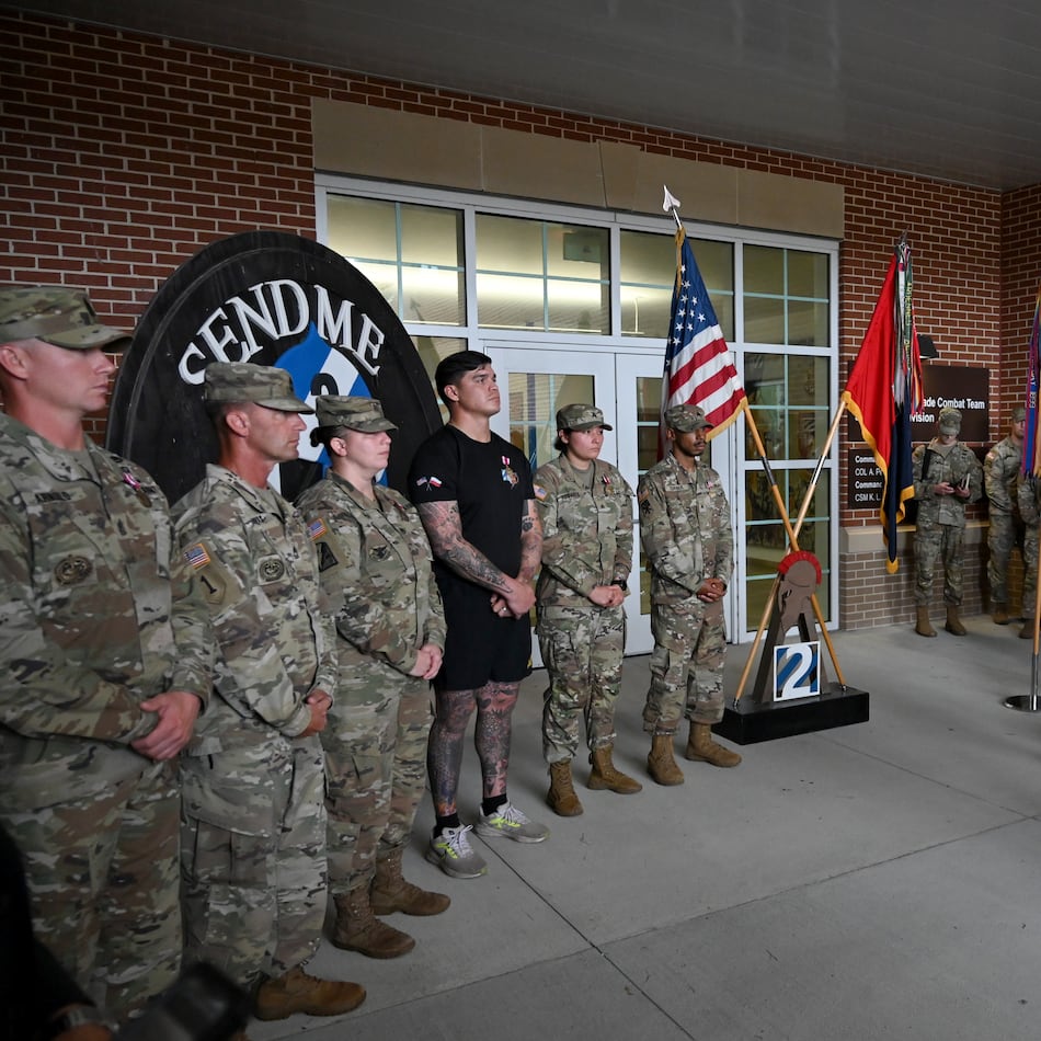 Six soldiers were honored, each receiving Meritorious Service Medals, Thursday for heroic actions responding to the shooting at Fort Stewart. “One of the things I can say unequivocally is that the fast action of these soldiers — under stress and under trauma and under fire — absolutely saved lives from being lost,” U.S. Army Secretary Dan Driscoll told reporters as the six soldiers stood near him Thursday. “They are everything that is good about this nation.” (Hyosub Shin/AJC)
