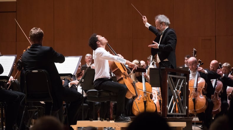 Sheku Kanneh-Mason and guest conductor Carlos Kalmar perform Elgar’s cello concerto Thursday, April 25, 2019 with the Atlanta Symphony Orchestra.