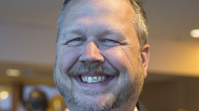 Gwinnett County School Board District 4 candidate C. Chuck Studebaker poses for a portrait before a forum at the Gwinnett Justice and Admin Center Auditorium, Tuesday, October 16, 2018. (ALYSSA POINTER/ALYSSA.POINTER@AJC.COM)