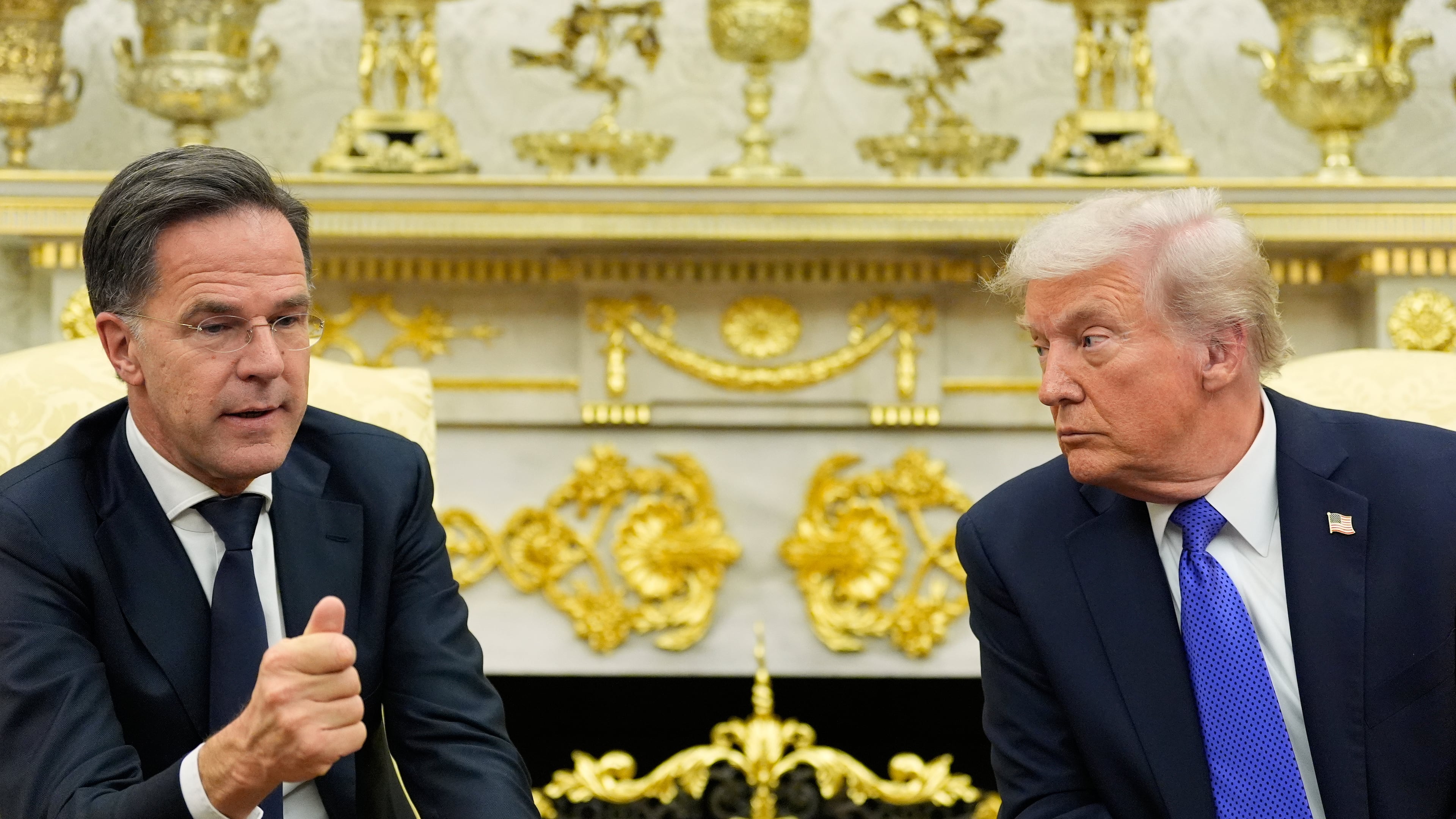President Donald Trump meets with NATO Secretary General Mark Rutte in the Oval Office of the White House, Wednesday, Oct. 22, 2025, in Washington. (AP Photo/Alex Brandon)