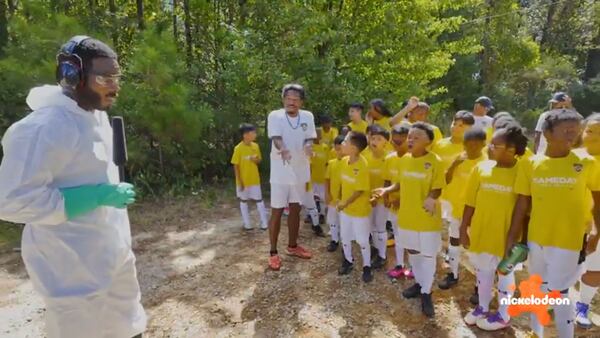 In the new show “Play It Forward,” Kel Mitchell pretends to be a Stockbridge city employee who has to shut down the kids’ soccer field over “toxic dirt.” (Nickelodeon)