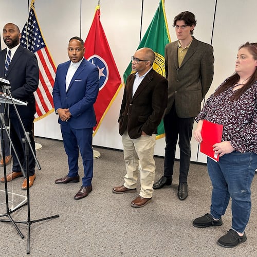 Shelby County Mayor Lee Harris speaks at a news conference on Tuesday, Nov. 18, 2025, in Memphis, Tenn. (AP Photo/Adrian Sainz)