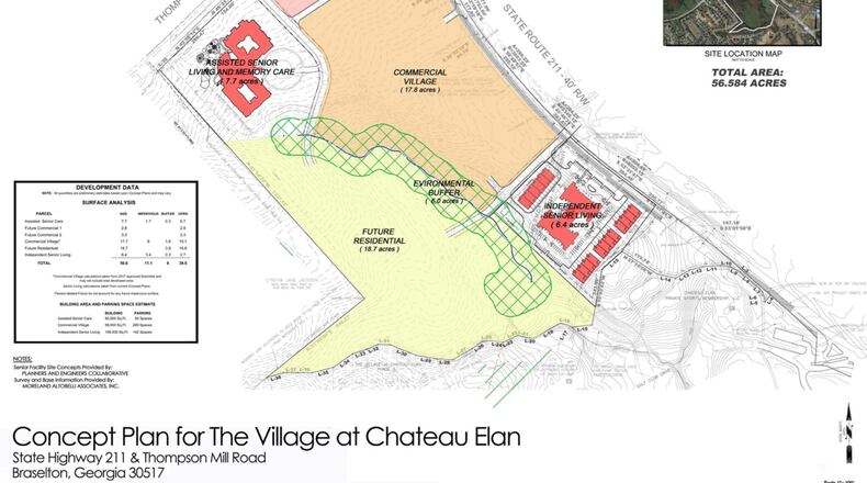 Fountainhead Residential Development, LLC would like to amend the existing 56.6 acre development at the corner of Thompson Mill Road and Ga. 211 to add senior independent living, senior assisted living, and senior memory care facilities. (Courtesy Town of Braselton)