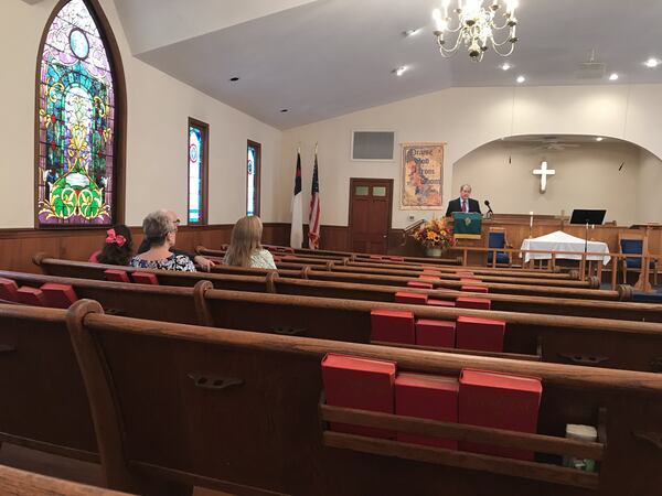 Members of Lovejoy Memorial United Methodist Church in Newnan attend services. SHELIA POOLE / SPOOLE@AJC.COM