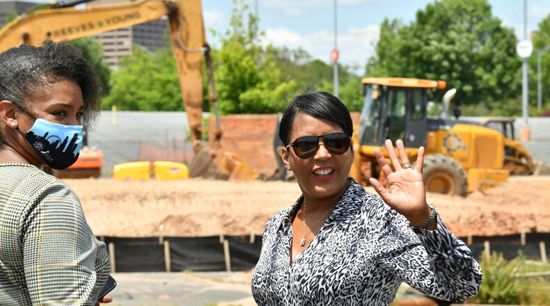 May 20, 2021 Atlanta - Mayor Keisha Lance Bottoms leaves after she attended an unveiling event in Summerhill neighborhood on Thursday, May 20, 2021. Grocery chain Publix is slated to anchor the project's retail portion across Hank Aaron Drive from the former Turner Field. (Hyosub Shin / Hyosub.Shin@ajc.com)