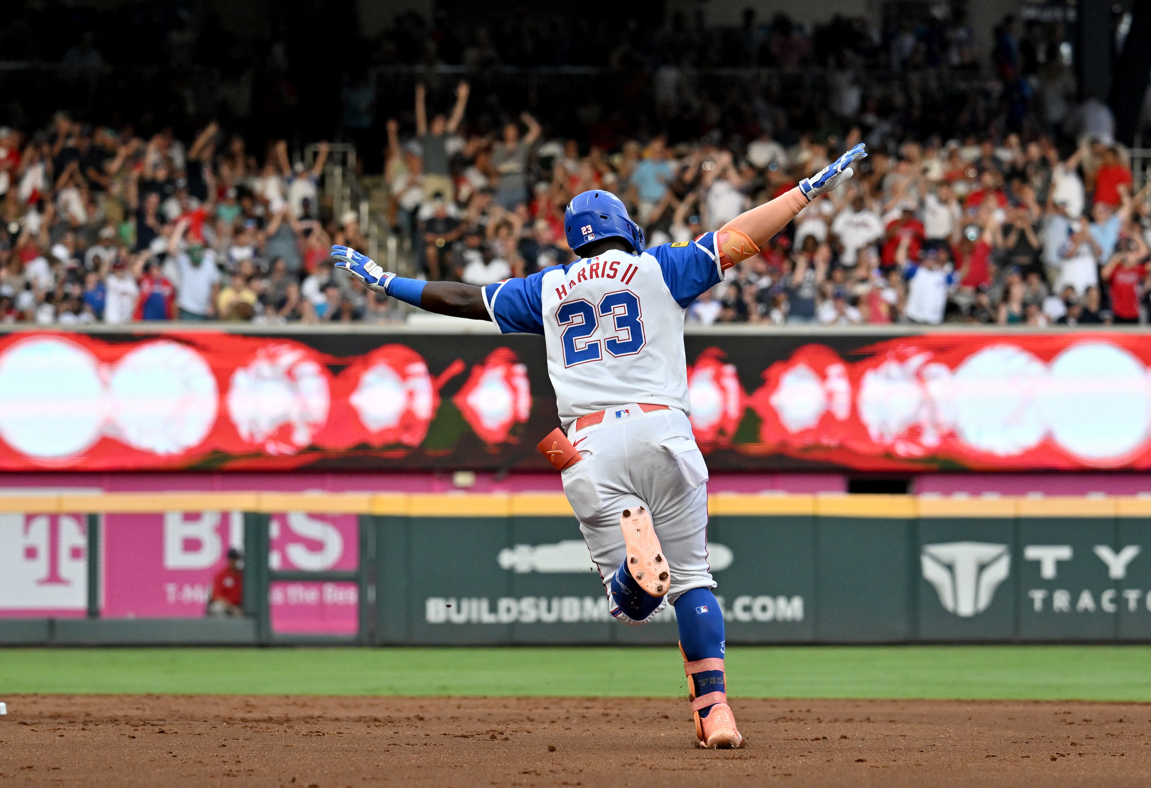 The Braves' Michael Harris II, shown circling the bases on a solo home run against the New York Yankees at Truist Park earlier this month, was named the National League Player of the Week on Monday. (Hyosub Shin/AJC)