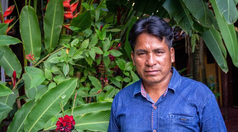 FILE - This image provided by the Forest Peoples Programme shows Indigenous Kichwa tribal leader Quinto Inuma Alvarado in Tarapoto, Peru, Oct. 11, 2019. Alvarado was shot and killed on Nov. 29, 2023. (Vicki Brown/Forest Peoples Programme via AP, File)