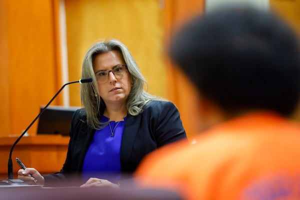 Senior Assistant District Attorney Agatha Romanowski questions serial rapist Wesley Cooley during Cooley’s plea hearing at DeKalb County Courthouse in Decatur on Thursday, March 12, 2026. (Arvin Temkar/AJC)