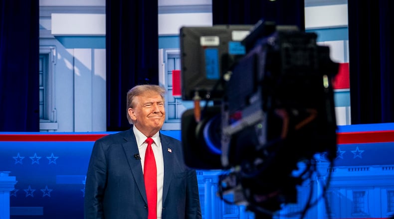 Former President Donald Trump participates in a Fox News Town Hall in Des Moines, Iowa, Jan. 10, 2024. (Haiyun Jiang/The New York Times)