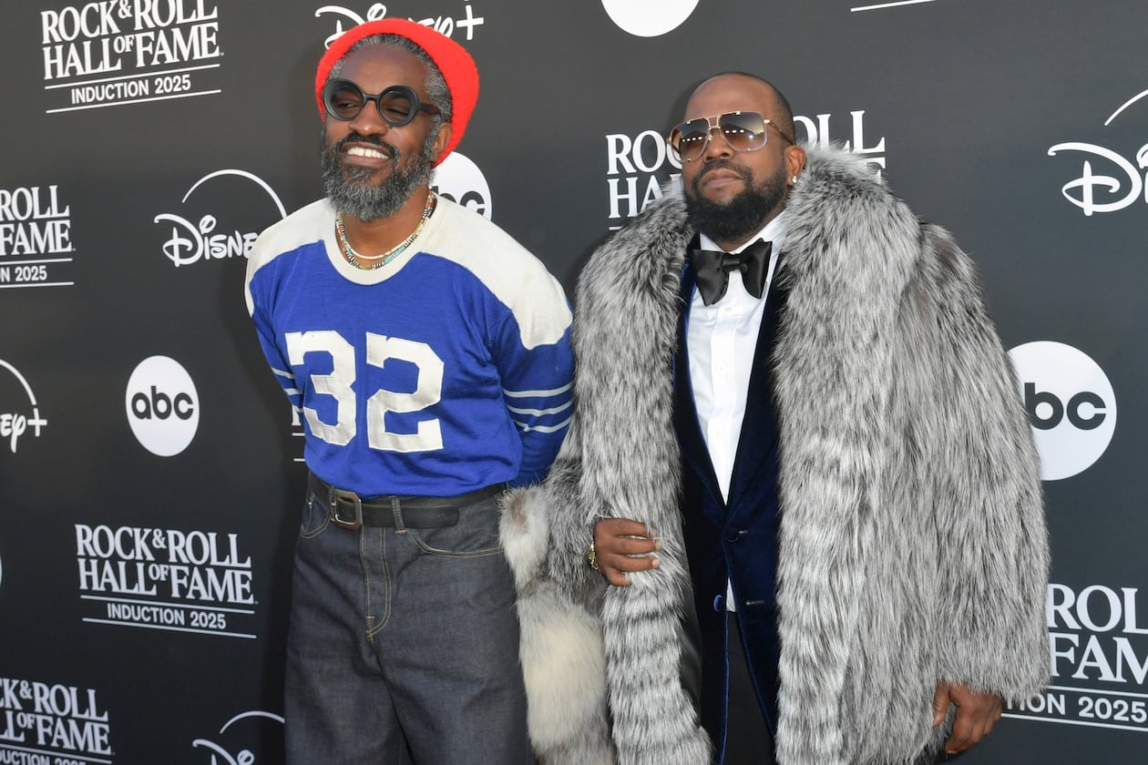 André 3000 (left) and Big Boi of Outkast arrive at the 2025 Rock and Roll Hall of Fame Induction Ceremony on Saturday, Nov. 8, 2025, at L.A. Live in Los Angeles. (Richard Shotwell/Invision/AP)