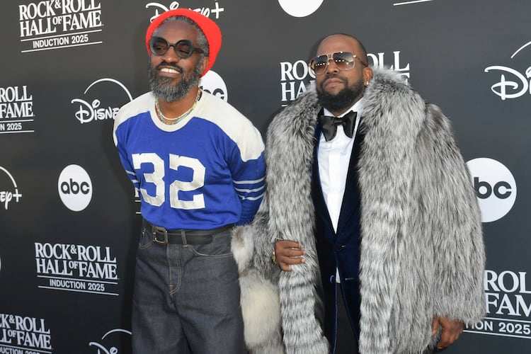 André 3000 (left) and Big Boi of Outkast arrive at the 2025 Rock and Roll Hall of Fame Induction Ceremony on Saturday, Nov. 8, 2025, at L.A. Live in Los Angeles. (Richard Shotwell/Invision/AP)