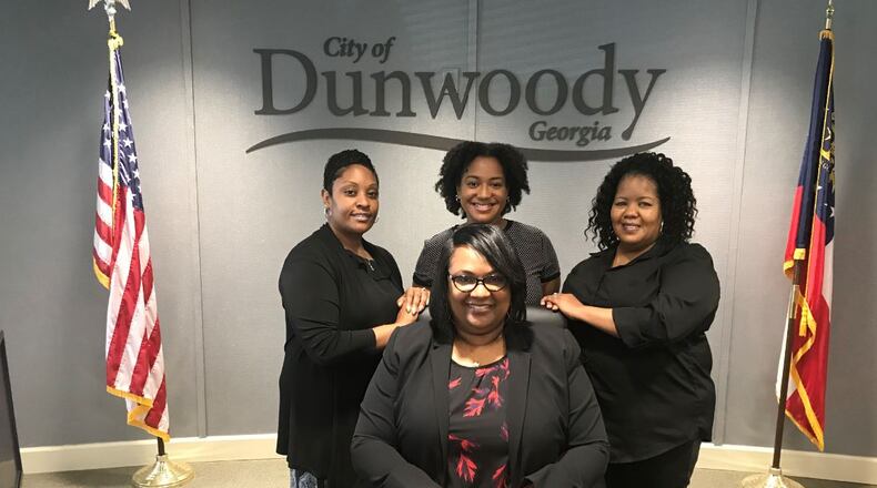 Dunwoody court clerks (back row, left to right) Monique Andrews, Chryse’ Bowers and Rochelle Sanderson with Court Clerk Norlaundra Huntington