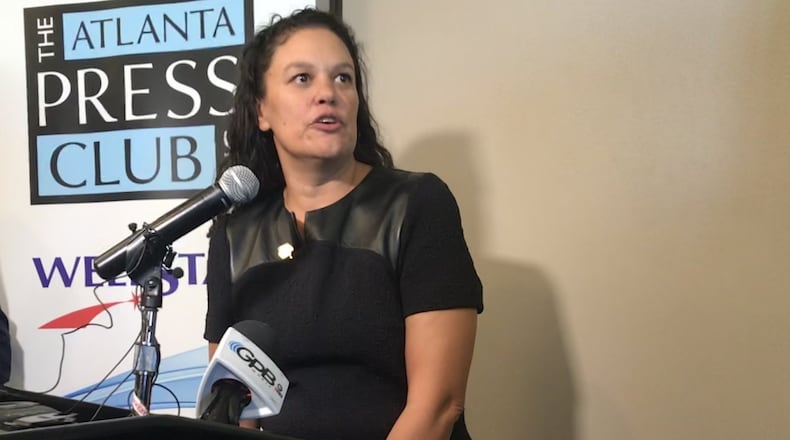 Atlanta Public Schools Superintendent Meria Carstarphen addresses the Atlanta Press Club in this file photo from Thursday, Oct. 17, 2019. VANESSA McCRAY/vanessa.mccray@ajc.com