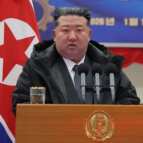 In this photo provided by the North Korean government, North Korean leader Kim Jong Un delivers a speech during a ceremony marking the completion of a first-stage modernization project at the Ryongsong Machine Complex in North Korea Monday, Jan. 19, 2026. Independent journalists were not given access to cover the event depicted in this image distributed by the North Korean government. The content of this image is as provided and cannot be independently verified. (Korean Central News Agency/Korea News Service via AP)