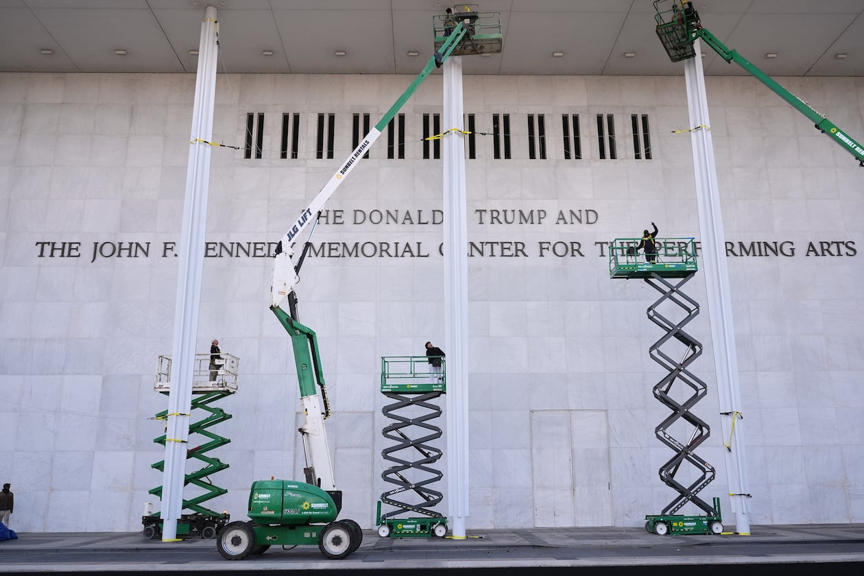 New signage bearing the new name of the Kennedy Center in Washington is unveiled Friday, Dec. 19, 2025. (Jacquelyn Martin/AP)