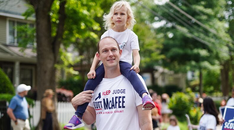Fulton County Superior Court Judge Scott McAfee, who is overseeing the election interference case against former President Donald Trump and 14 others, won his first term on the bench on Tuesday, beating Robert Patillo. (Elijah Nouvelage for The Atlanta Journal-Constitution)
