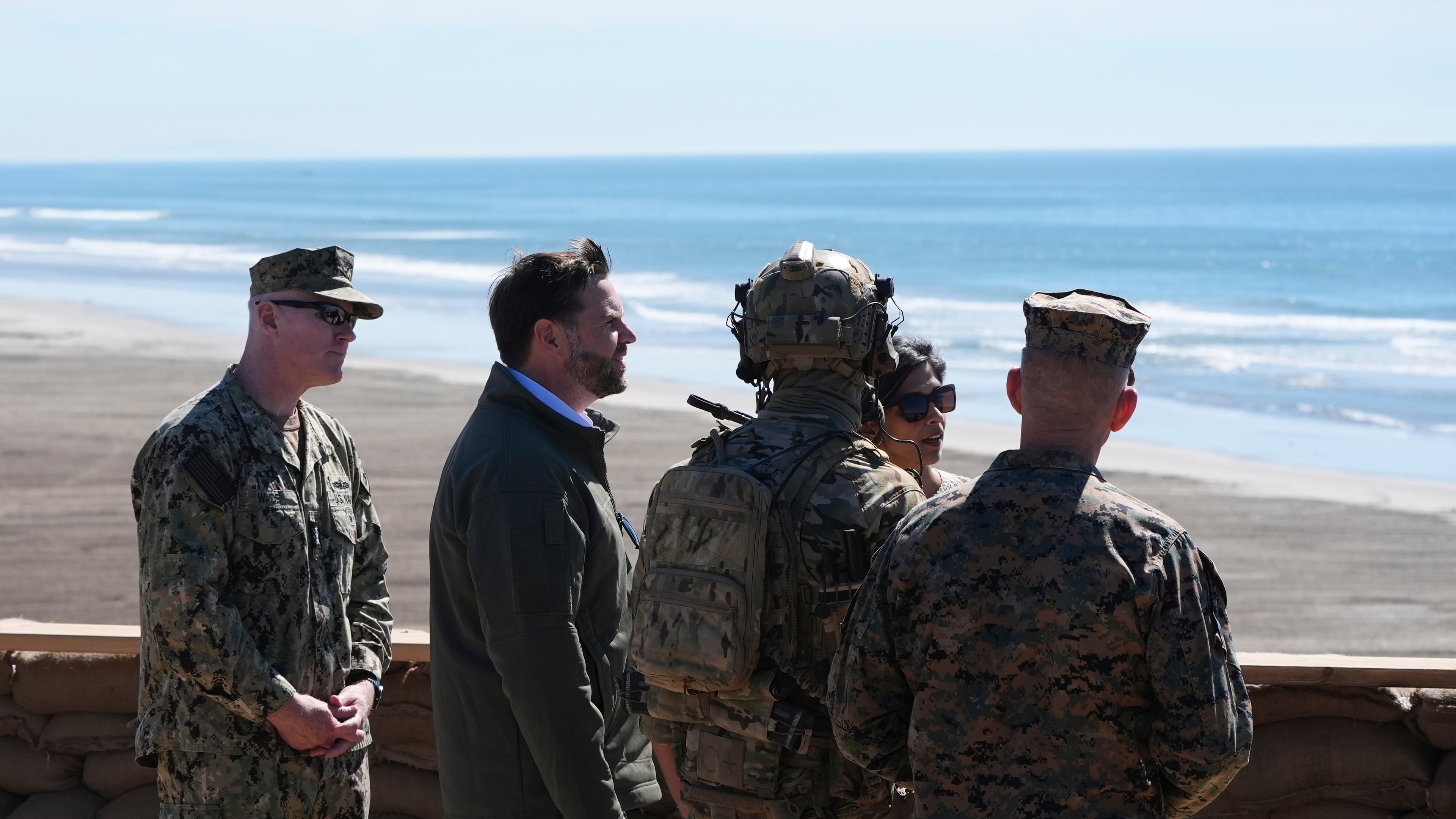 Vice President JD Vance, second left, and second lady Usha Vance, fourth from left, watch a demonstration by Marines during activities to mark the upcoming Marine Corps' 250th anniversary Saturday, Oct 18, 2025, on Marine Corps Base Camp Pendleton in Camp Pendleton, Calif. (AP Photo/Gregory Bull)