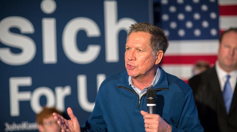 FILE -- Ohio Gov. John Kasich, a Republican presidential hopeful, speaks during a campaign stop at Finn?s Brick Oven in Mount Pleasant, S.C., Feb. 10, 2016. By his own account, Kasich, like Hillary Clinton, was paid an eye-popping amount of money for very little work for speechmaking. (Stephen B. Morton/The New York Times)