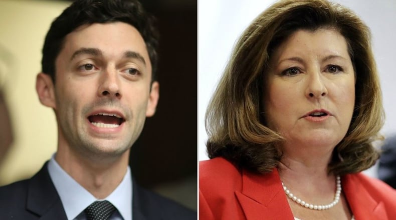 Jon Ossoff and Karen Handel. AJC file