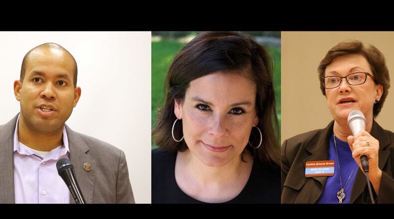 Atlanta school board Chairman Jason Esteves, left, and board members Michelle Olympiadis and Cynthia Briscoe Brown will travel this week to Denver to research how its public school system has worked to improve schools.