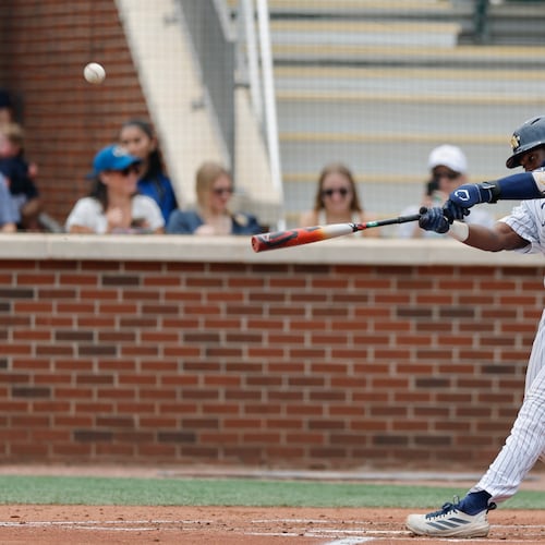 Georgia Tech's Vahn Lackey - pictured in a game against Illinois Chicago on May 29, 2026 - hit another tape-measure home run to lead the Yellow Jackets to the Atlanta Regional final. (Erik S. Lesser for the AJC)