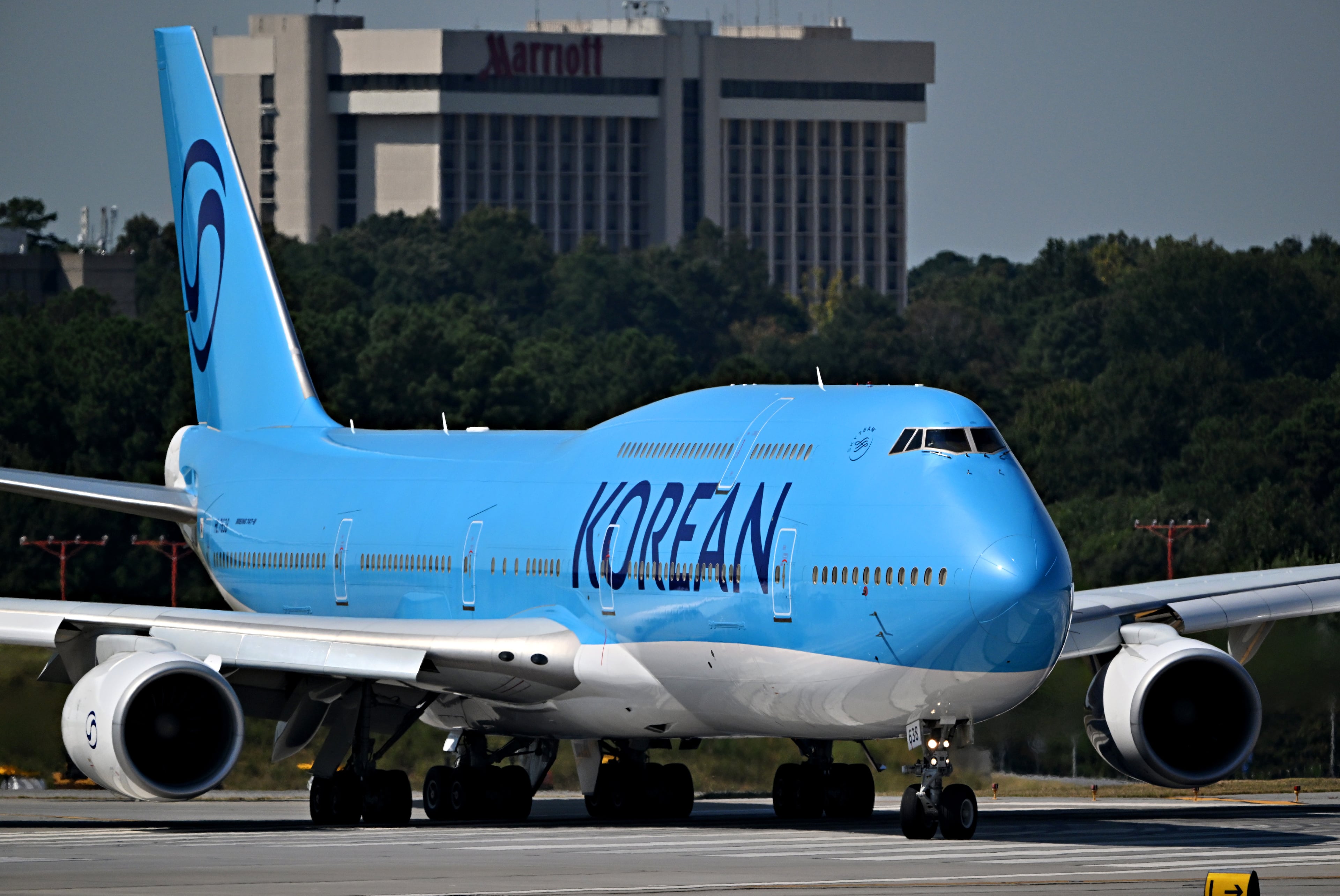 A Korean Air charter plane carrying Korean workers detained in immigration raid leaves the Hartsfield-Jackson International Airport, Thursday, Sept. 11, 2025. (Hyosub Shin/AJC)