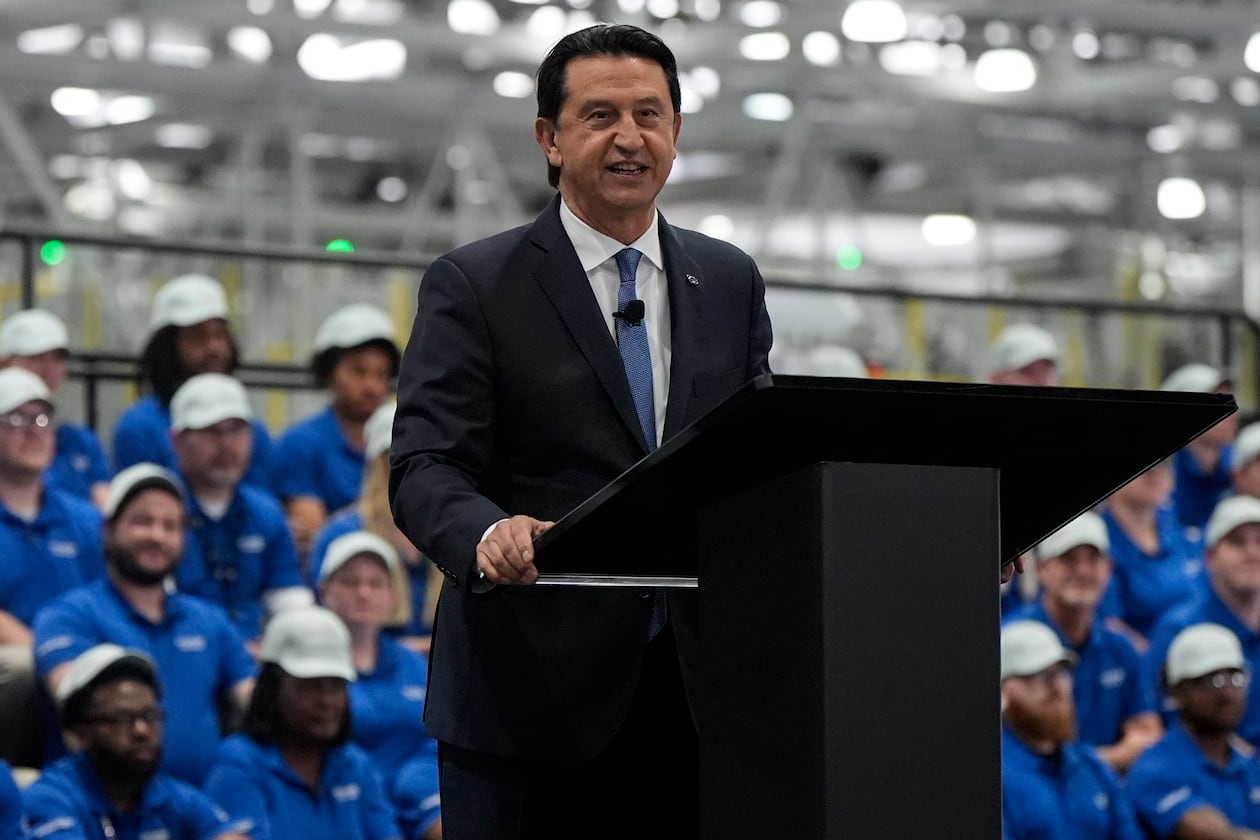 Jose Munoz, president and CEO, Hyundai Motor Company, speaks at the Hyundai Motor Group Metaplant.