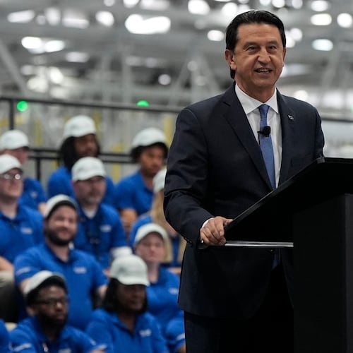 Jose Munoz, president and CEO, Hyundai Motor Company, speaks at the Hyundai Motor Group Metaplant.