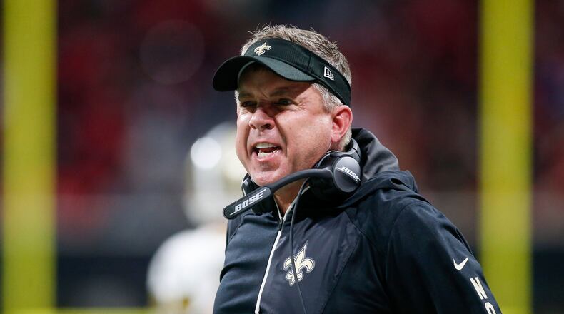 Saints head coach Sean Payton shows emotion against the Atlanta Falcons.