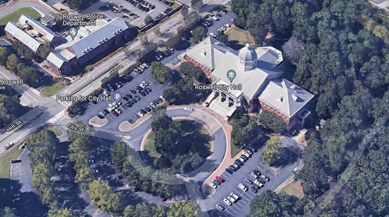 Roswell will apply to the Georgia Department of Environmental Protection Division for a Nonpoint Source Implementation Grant for the the City Hall Water Quality Enhancement project. (Google Maps)