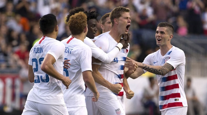 Walker Zimmerman celebrates after scoring his first goal for the U.S. men's national team in Monday's 3-0 win over Bolivia. Photo by Mitchell Leff/Getty Images