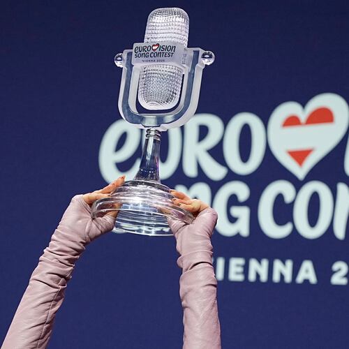 FILE - Dara from Bulgaria attends a press conference with the trophy after winning the Grand Final of the 70th Eurovision Song Contest in Vienna, Austria, on May 17, 2026. (AP Photo/Martin Meissner, File)
