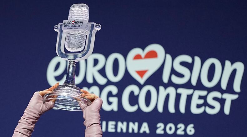 FILE - Dara from Bulgaria attends a press conference with the trophy after winning the Grand Final of the 70th Eurovision Song Contest in Vienna, Austria, on May 17, 2026. (AP Photo/Martin Meissner, File)