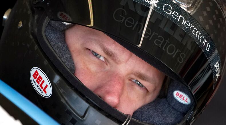 NASCAR Cup Series driver Brad Keselowski (6) prepares for practice for Sunday's NASCAR Cup Series auto race at Atlanta Motor Speedway in Hampton, Ga., Saturday, March 19, 2022, (AP Photo/John Bazemore)