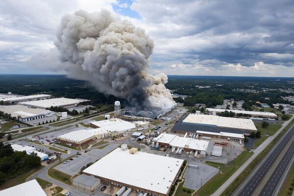 Smoke billows from a fire at the BioLab facility in Conyers in September 2024. (Ben Gray for the AJC)