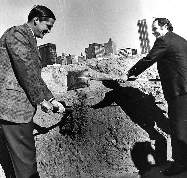 Developer Tom Cousins and Atlanta Mayor Sam Massell break ground for the Omni on March 31, 1971. (Charles Pugh/AJC FILE 1971)