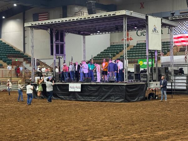 The Georgia GOP showed off the party’s ticket  at a rodeo in Perry earlier this month. (Greg Bluestein/AJC)