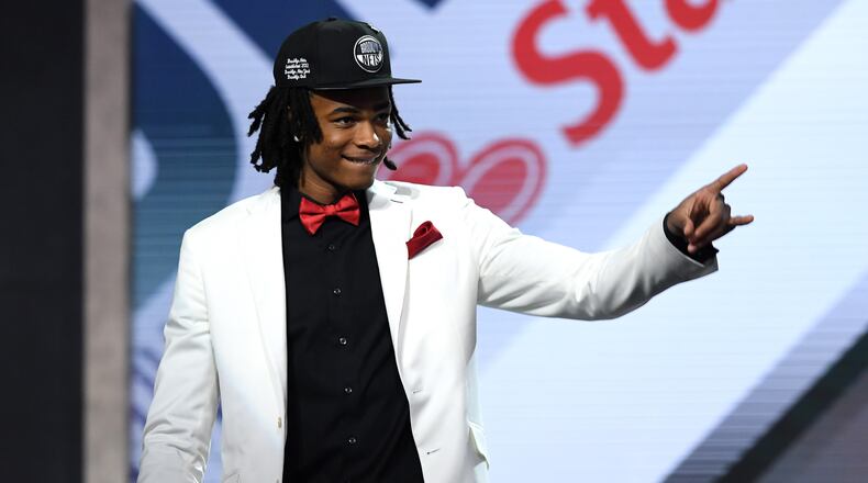 Nicolas Claxton reacts after being drafted with the 31st overall pick by the Brooklyn Nets during the 2019 NBA Draft at the Barclays Center on June 20, 2019 in the Brooklyn borough of New York City. NOTE TO USER: User expressly acknowledges and agrees that, by downloading and or using this photograph, User is consenting to the terms and conditions of the Getty Images License Agreement. (Photo by Sarah Stier/Getty Images)