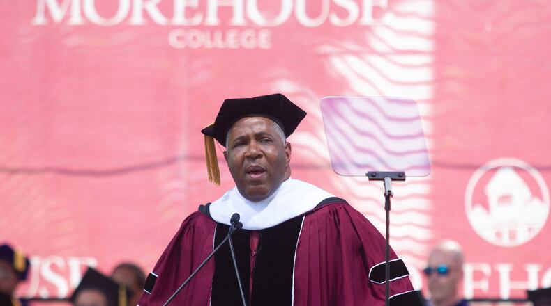 Commencement speaker billionaire Robert F. Smith announces he is paying all student debt for the Class of 2019 during the Morehouse College graduation ceremony In Atlanta, Sunday, May 19, 2019. STEVE SCHAEFER / SPECIAL TO THE AJC